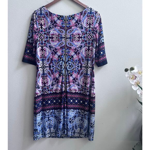 Eliza J Paisley Floral Blue Short Sleeves Knee Length Cocktail Dress Women's 10 - Picture 3 of 7